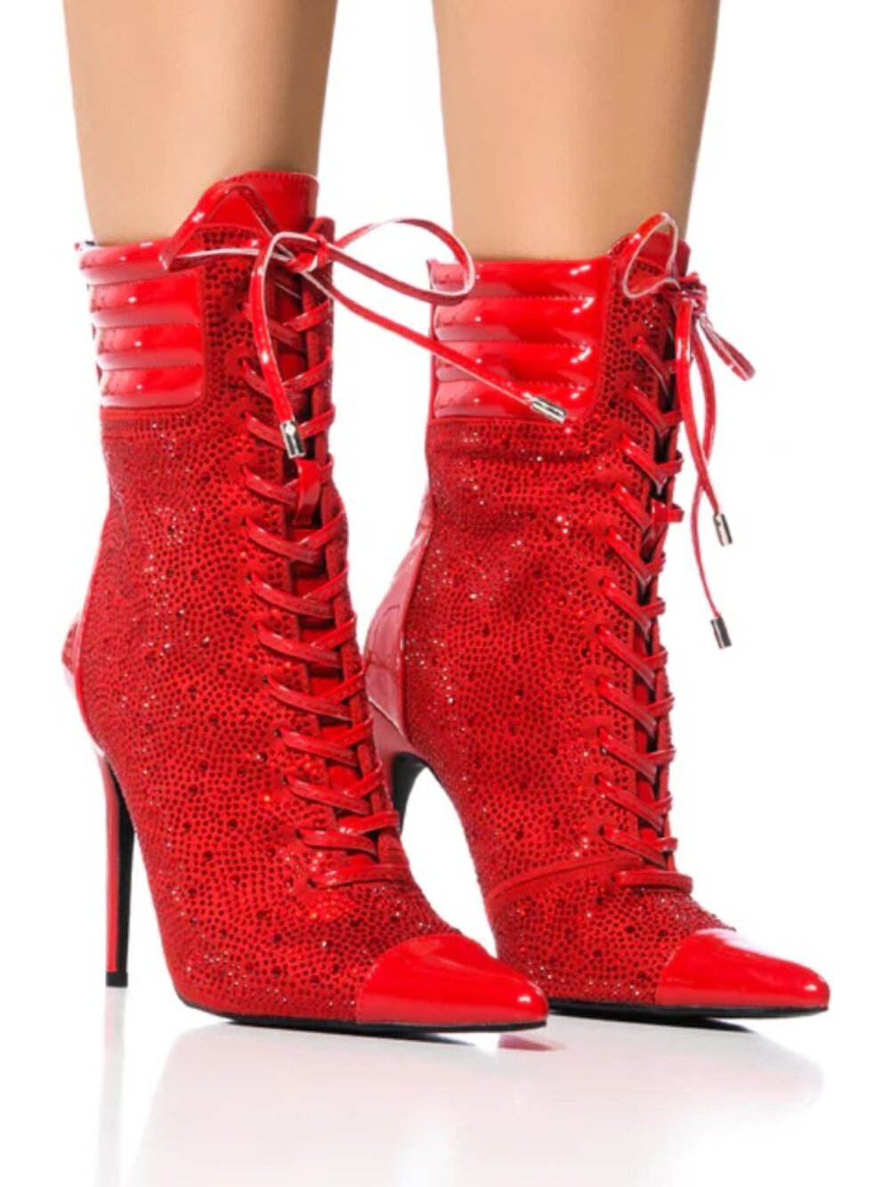 AZALEA WANG FIREFLAME Embellished Bootie in Red Size 8.5